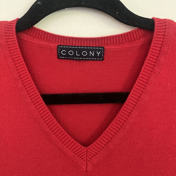 COLONY SPORTSWEAR Tencel Cotton Ribbed Cuff V Neck Knit Sweater Vest, Red- XL - Picture 5 of 11